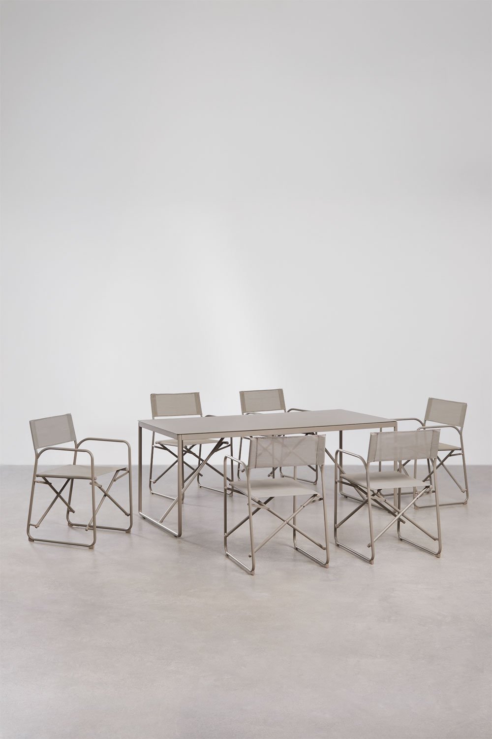 Rectangular table set 185x85 cm and 6 folding director chairs in Melida steel, gallery image 1