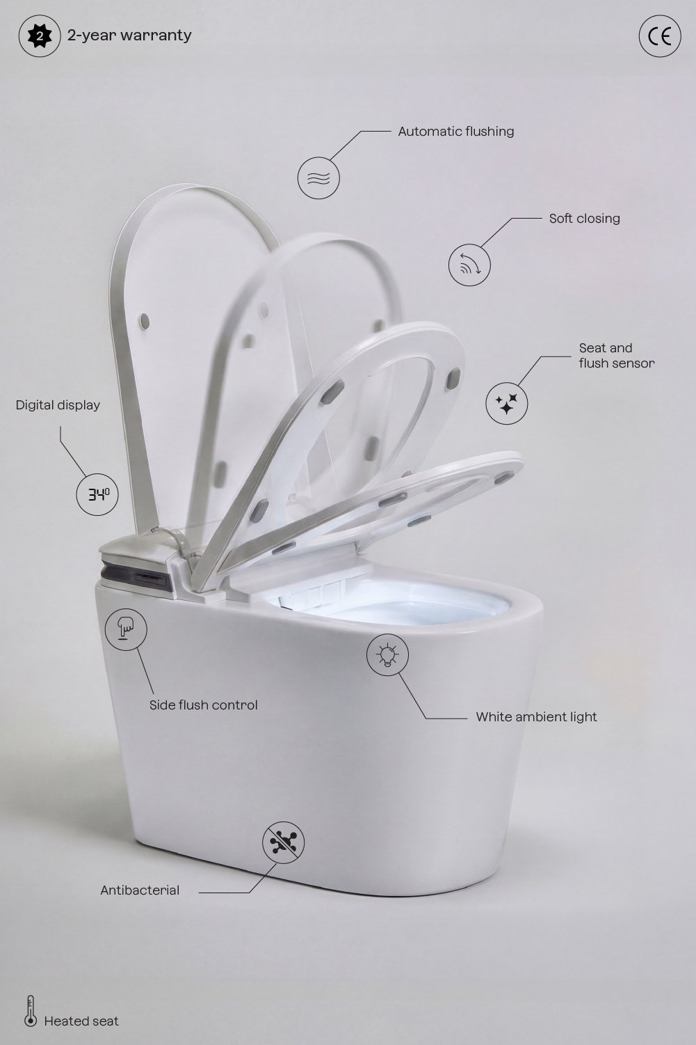 Saloa Basic ceramic smart toilet, gallery image 6