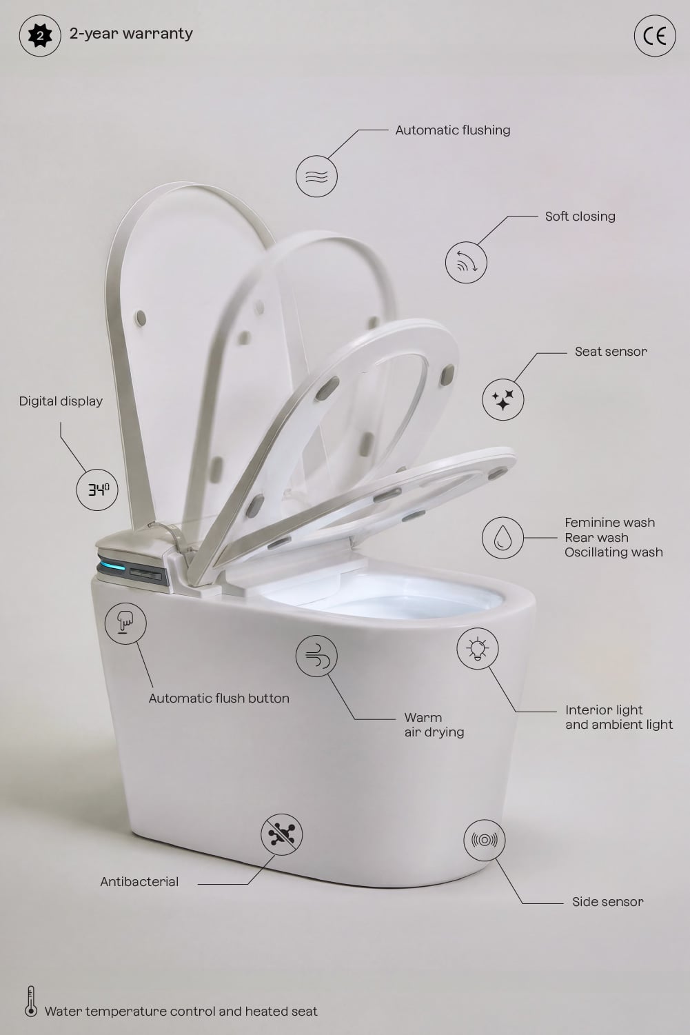 Saloa Premium ceramic smart toilet, gallery image 8