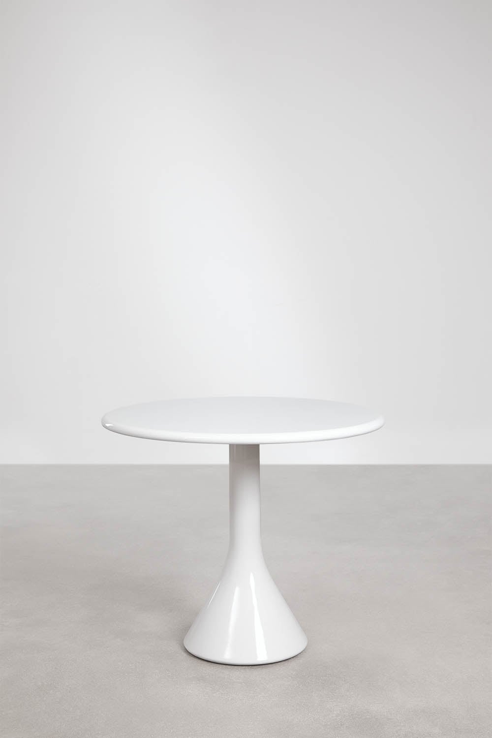 Round table set Ø90 cm in cement and fiberglass Melody and 4 garden chairs in steel and synthetic rattan Kalymana, gallery image 3