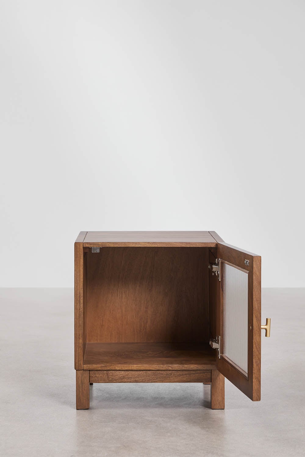 Square bedside table 45x45 cm in mango wood and glass Ildara, gallery image 3