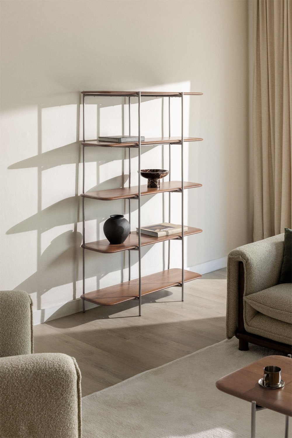 Vimara mango wood and stainless steel shelving unit, gallery image 1
