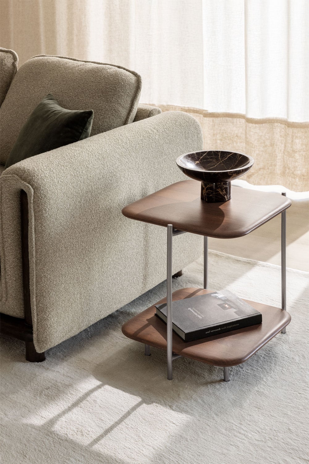 Vimara 45x45 cm side table in mango wood and stainless steel, gallery image 1