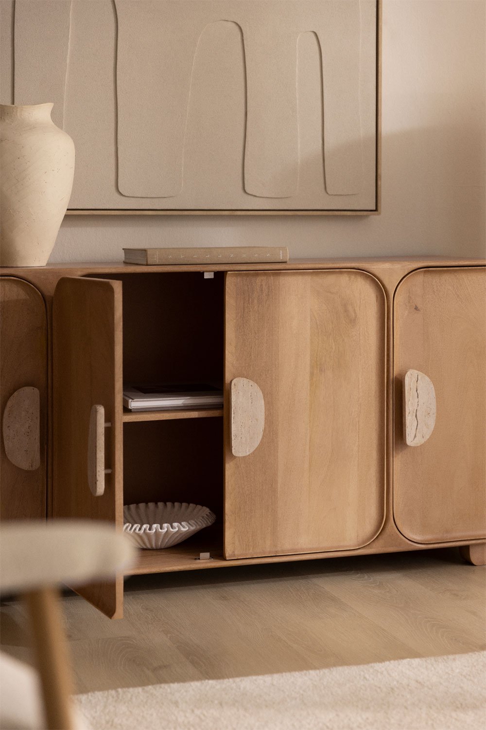 Sideboard 160x40 cm in mango wood and Kivalina travertine, gallery image 3