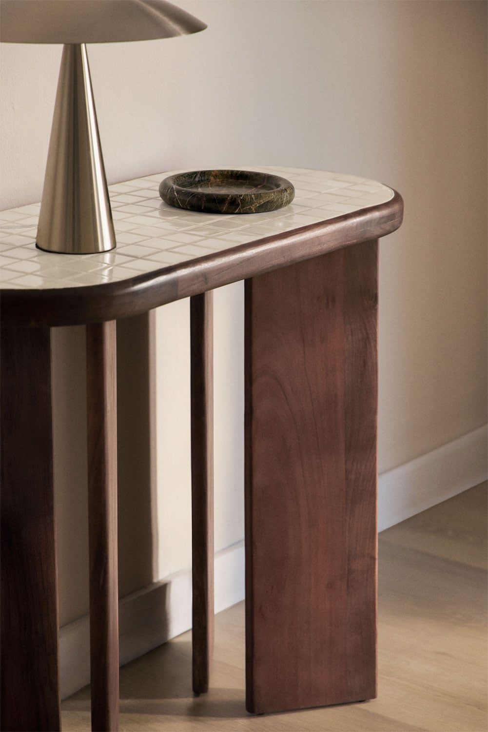 Aitana 100x40 cm acacia wood and tile hallway console table, gallery image 2