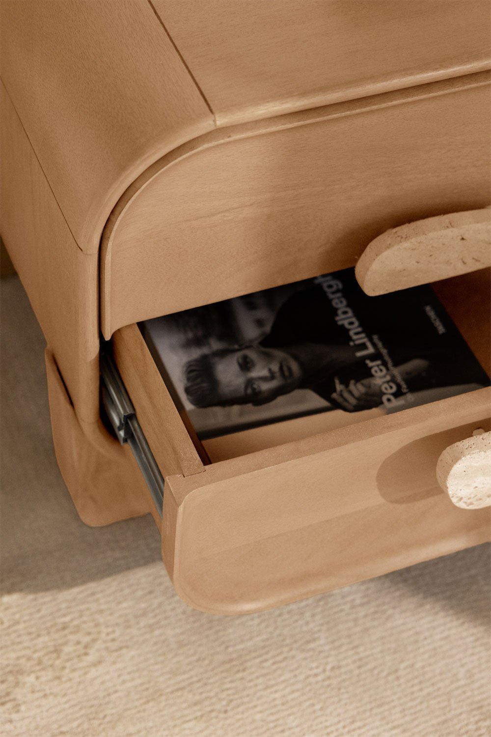 Pack of 2 nightstands 55x40 cm in mango wood and natural Kivalina stone, gallery image 3