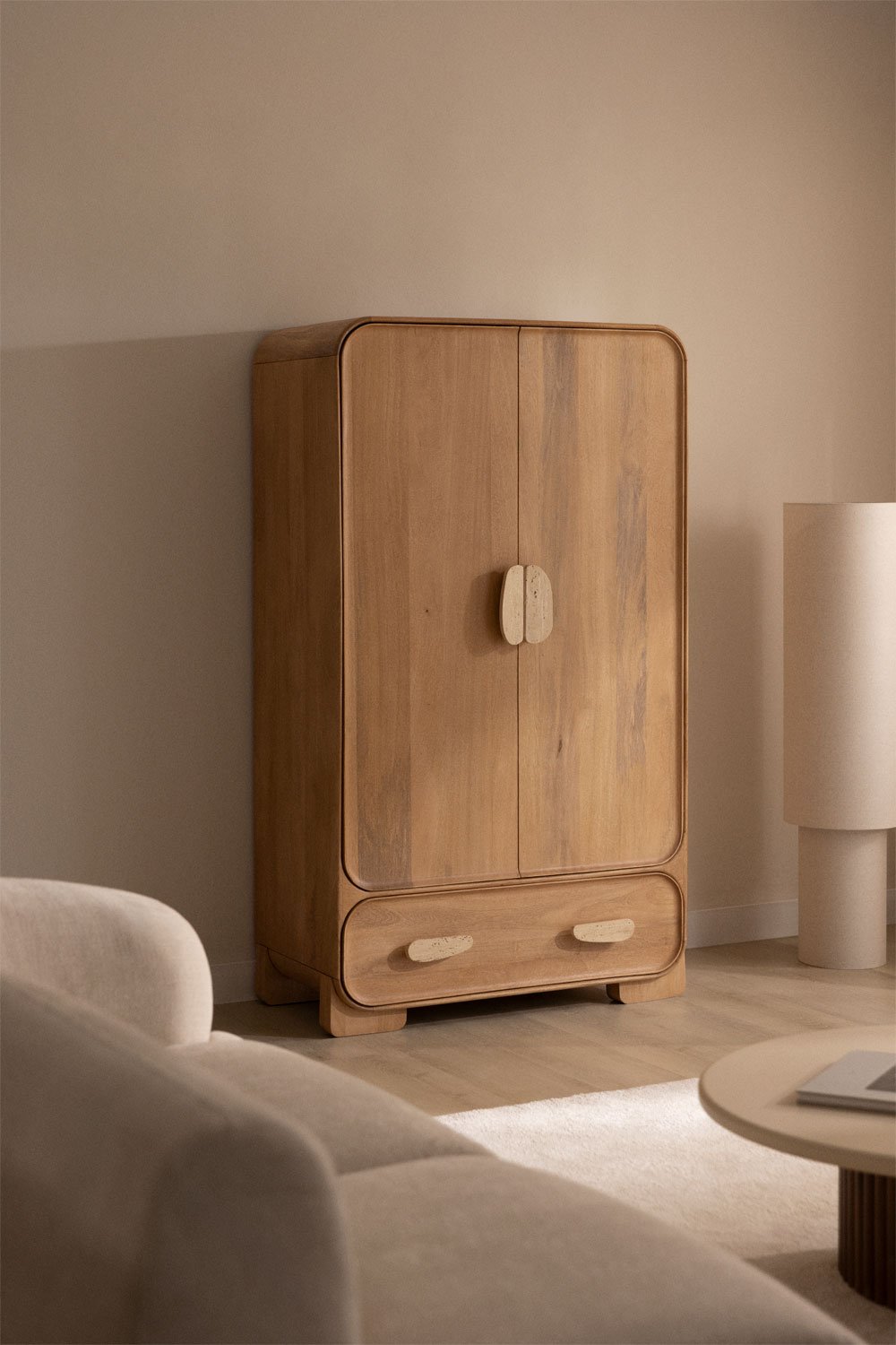 Kivalina mango wood and travertine wardrobe, gallery image 1