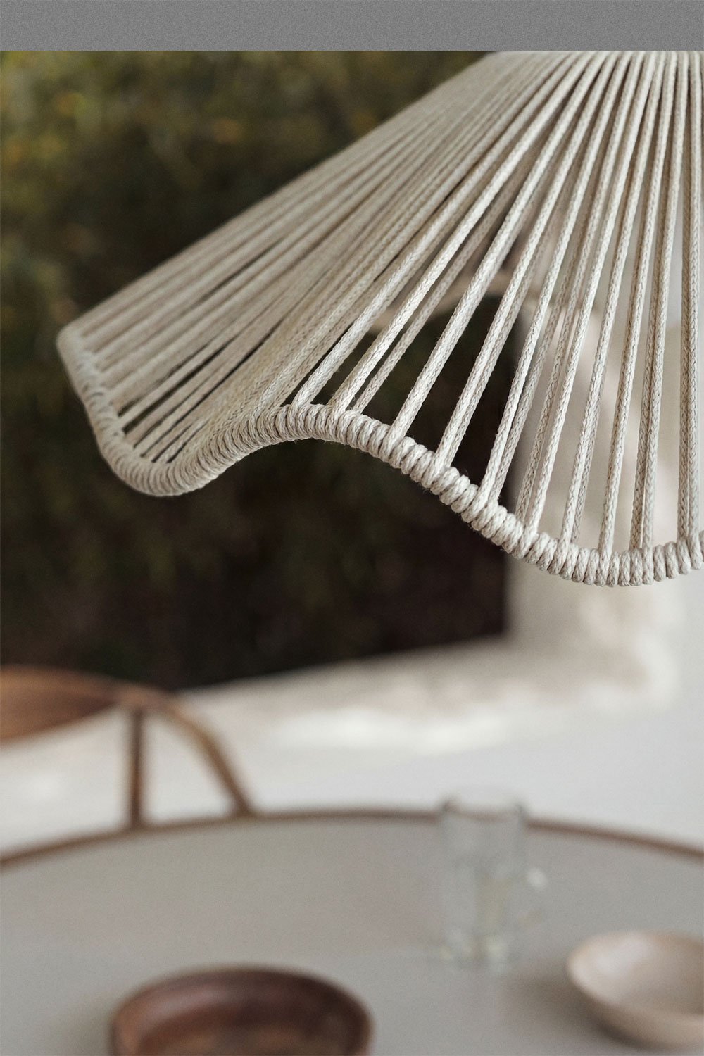 Kirinda hanging ceiling lamp for outdoor use in iron and braided rope, gallery image 2