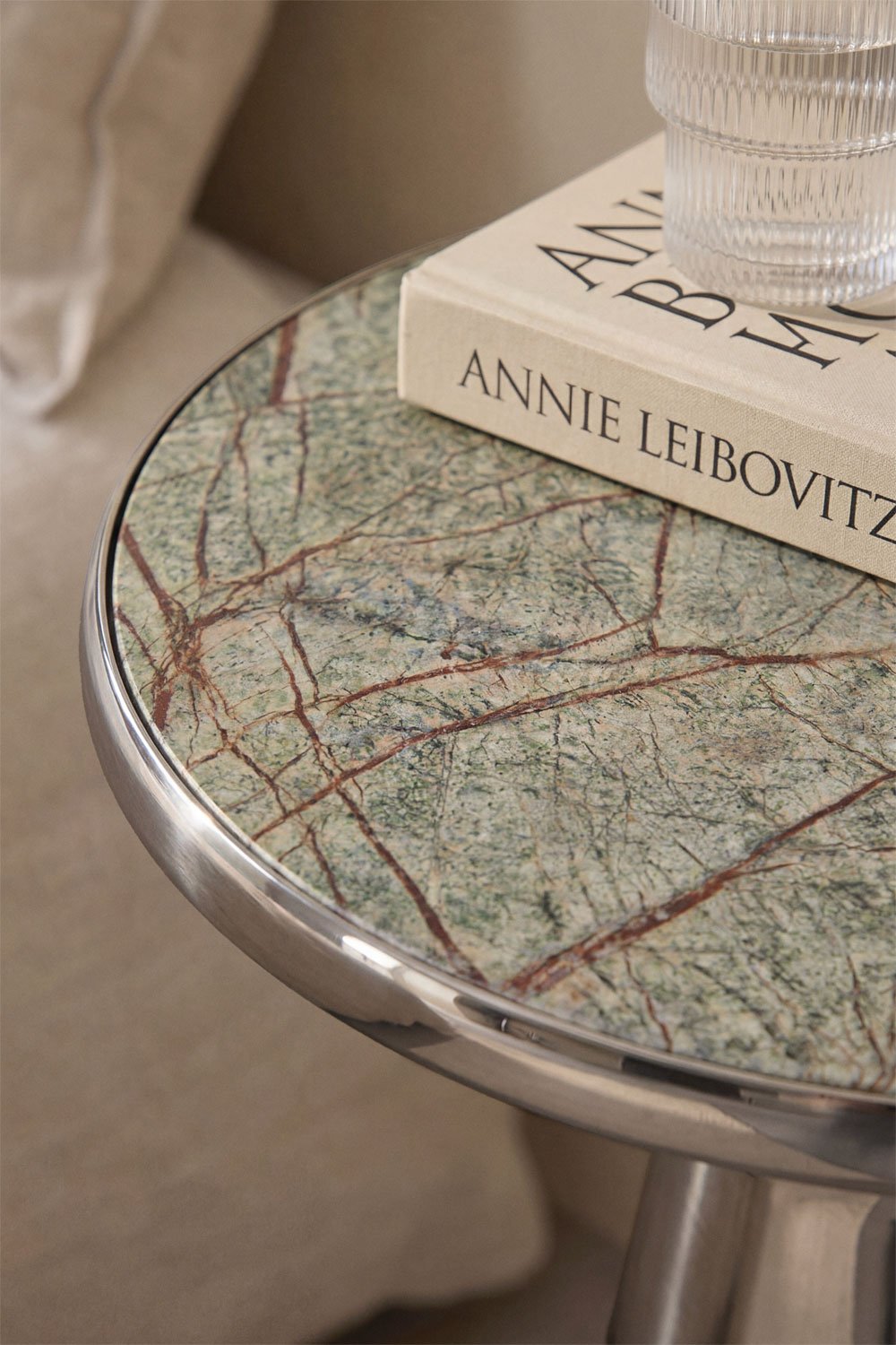 Set of 2 round bedside tables Ø30 cm in stainless steel Selmalis, gallery image 2