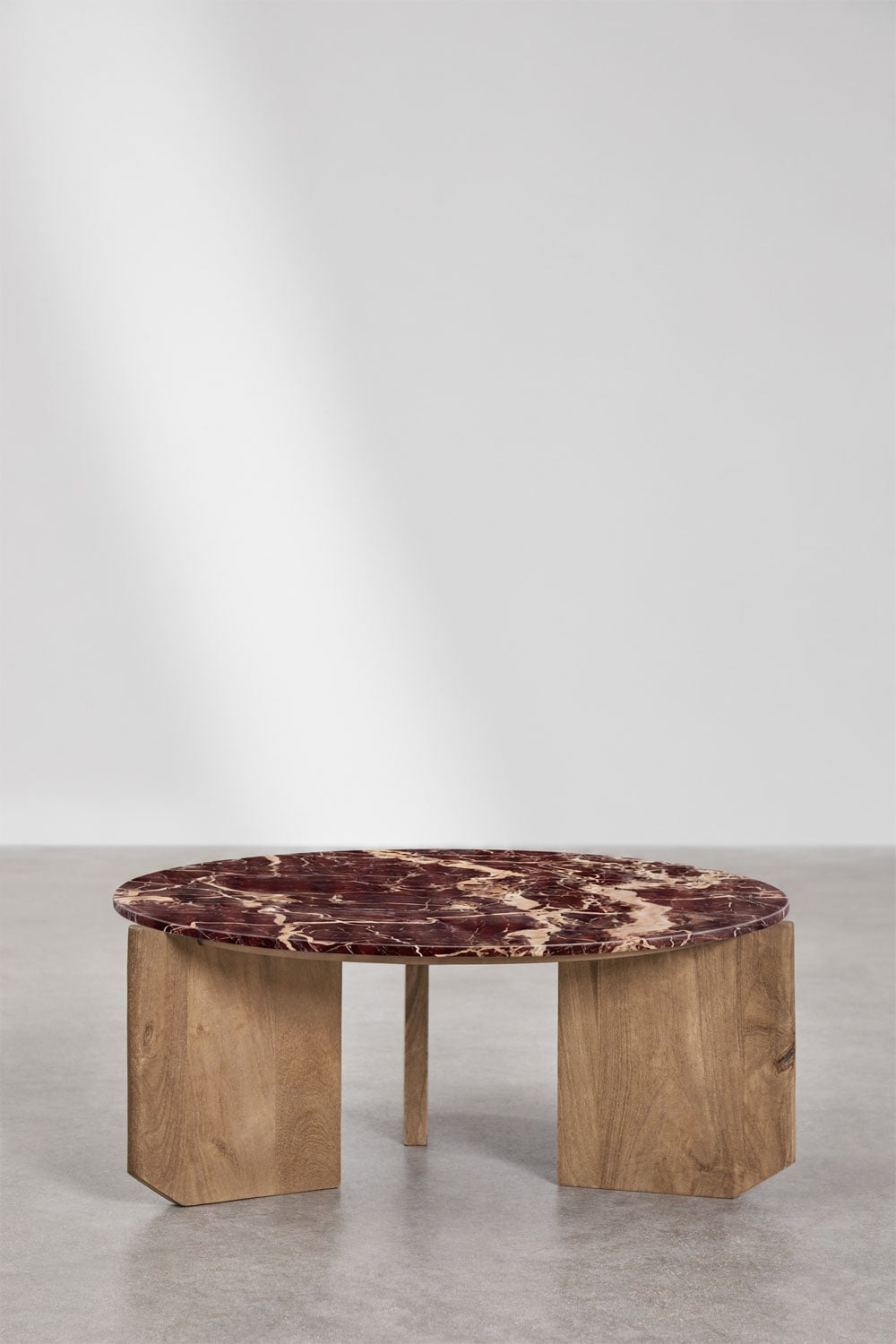 Lavinia round coffee table in natural stone and mango wood, gallery image 2