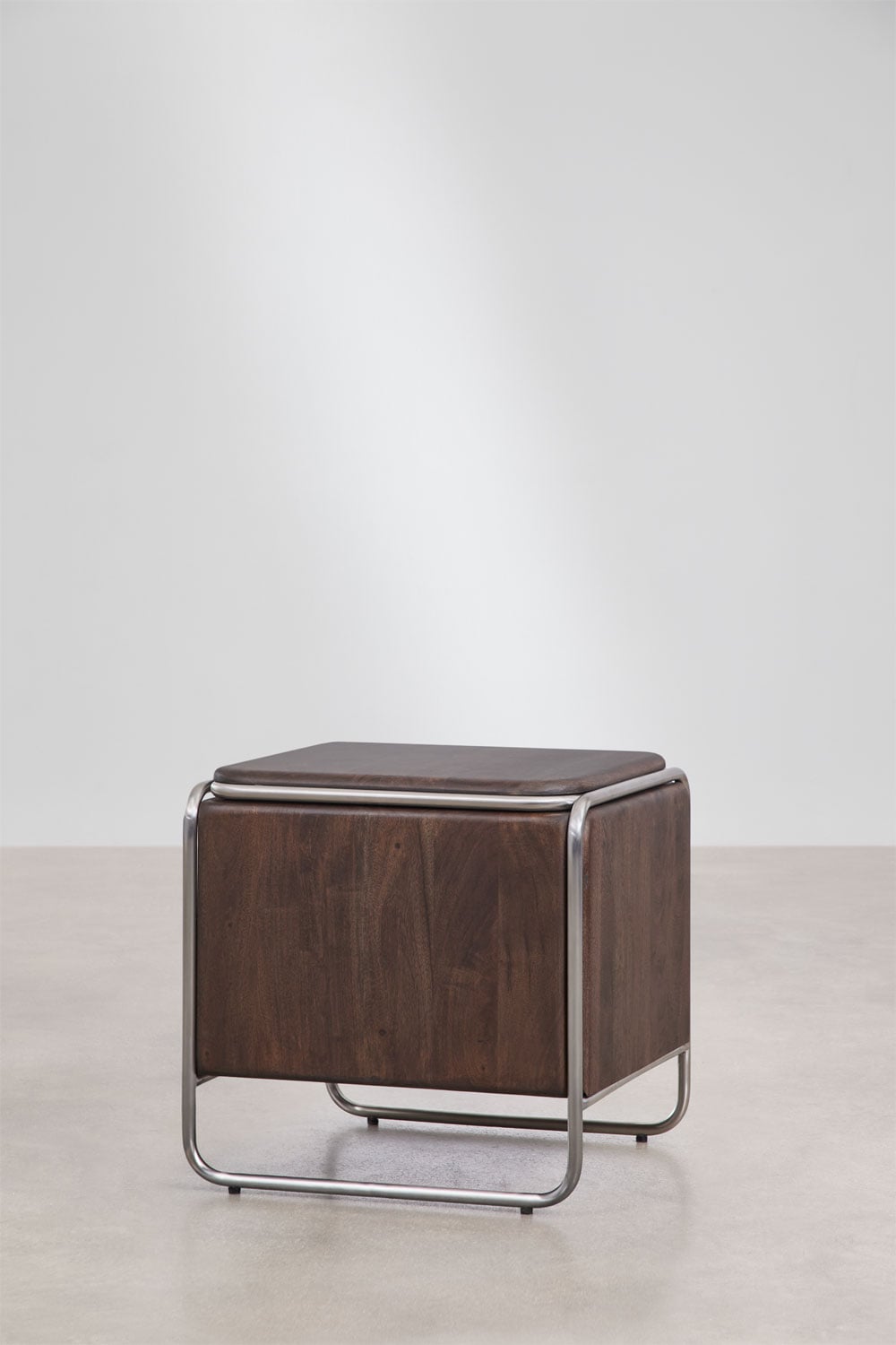 Pack of 2 square bedside tables 45x45 cm in acacia wood and stainless steel Altrex, gallery image 2