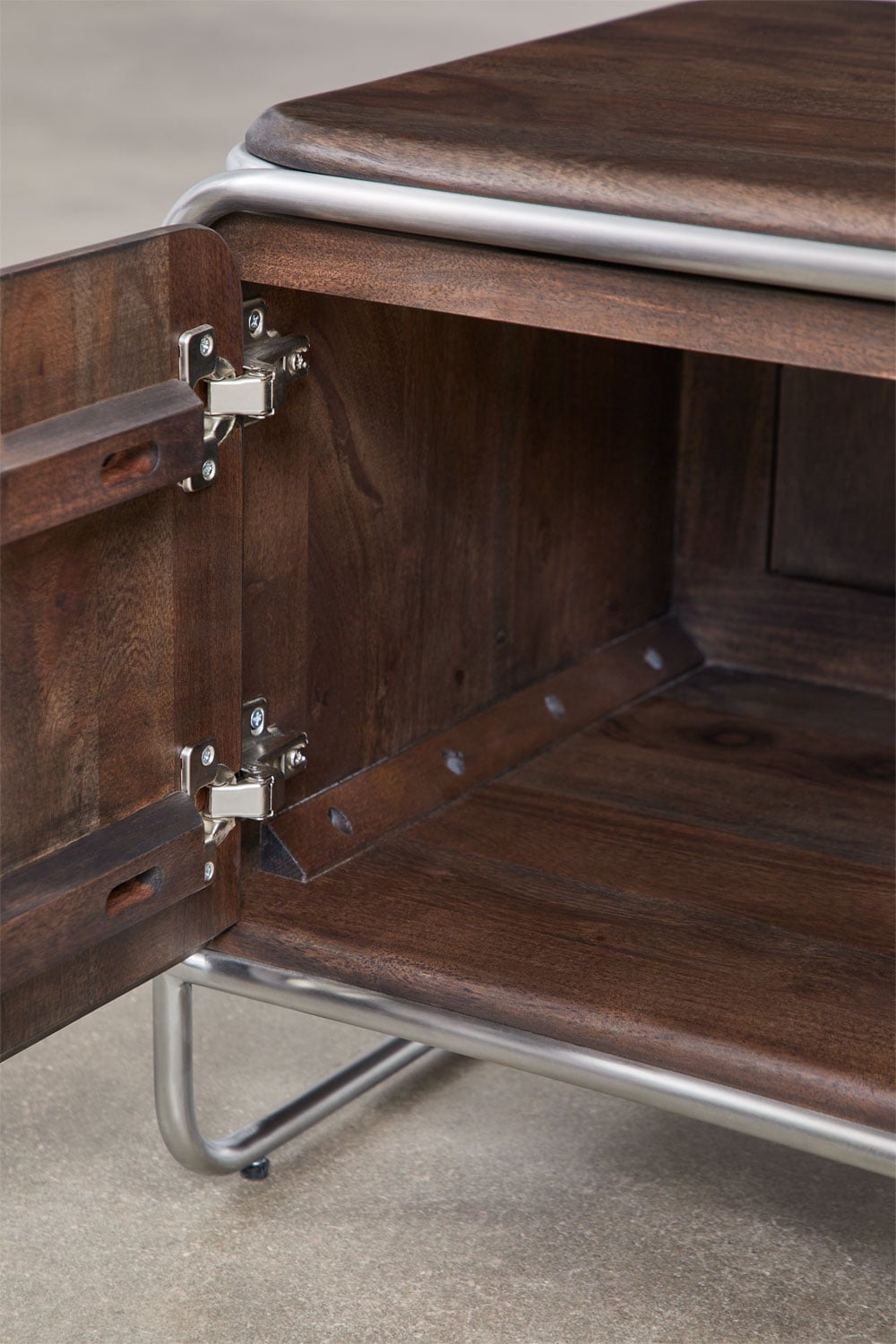 Pack of 2 square bedside tables 45x45 cm in acacia wood and stainless steel Altrex, gallery image 5