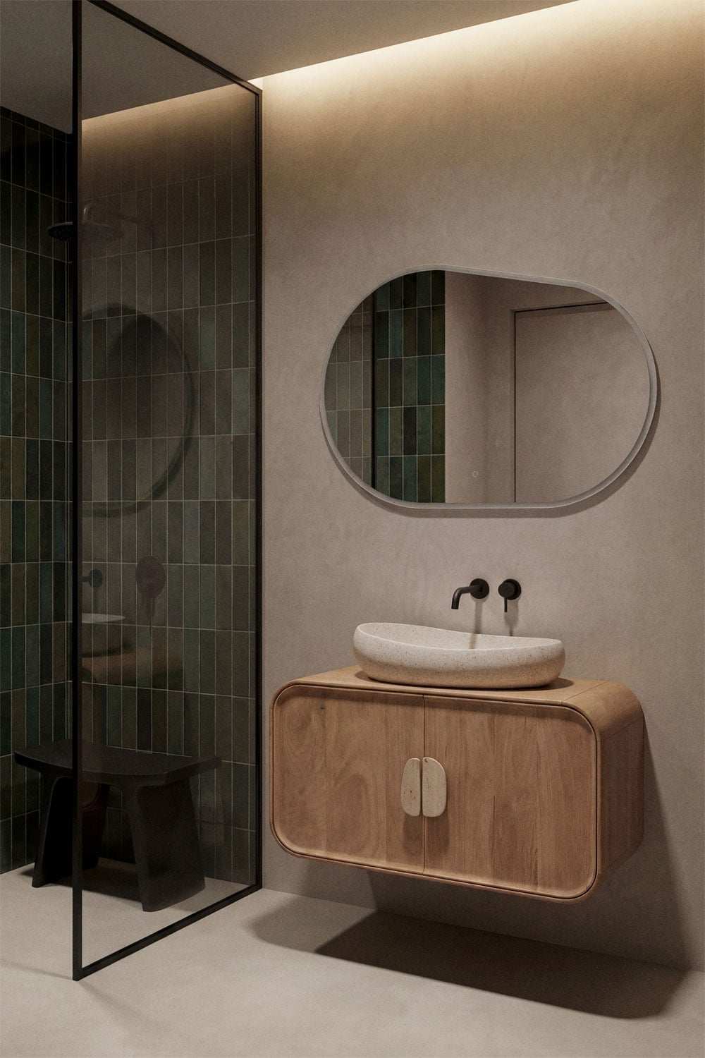 Kivalina natural stone and mango wood bathroom furniture set, gallery image 1