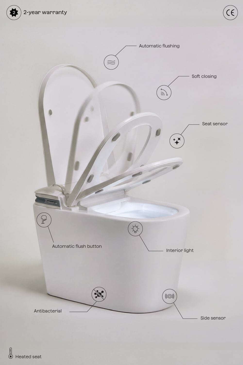 Saloa Basic ceramic smart toilet, gallery image 6