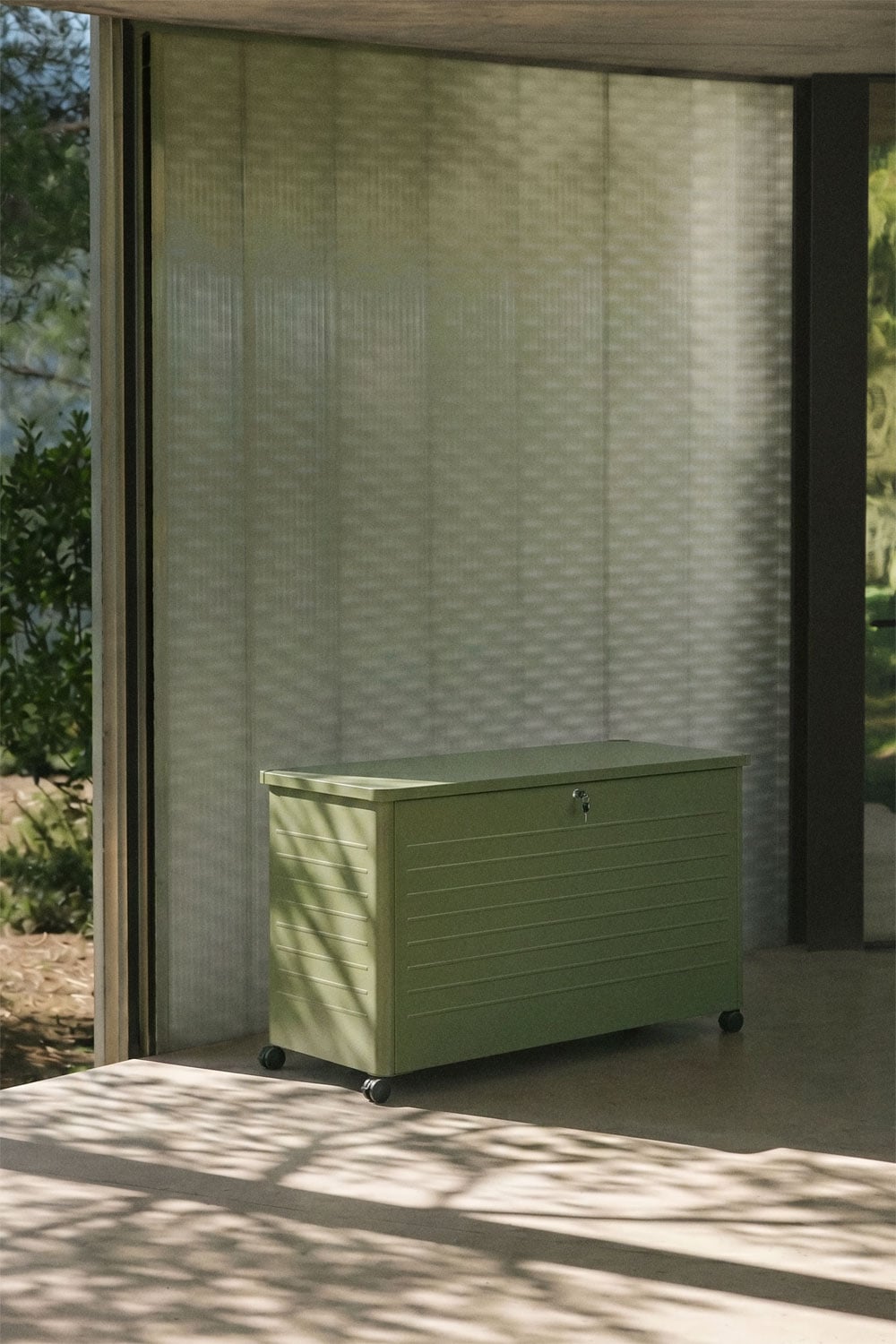 500L garden storage box in deep olive green steel Forzan, gallery image 1