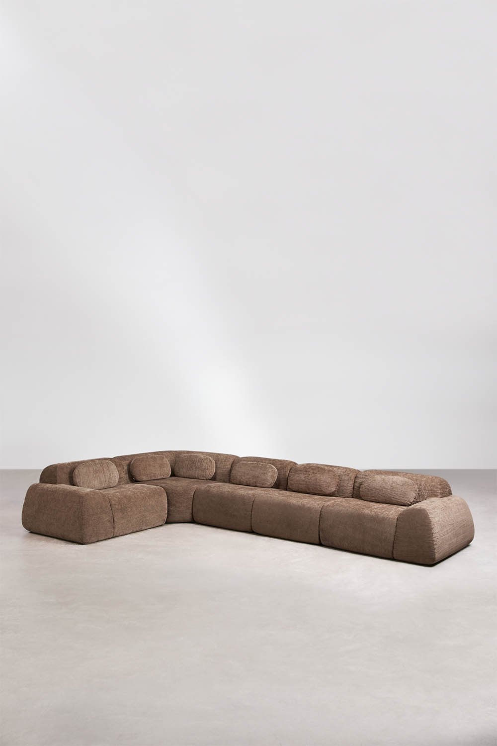 5-piece modular corner sofa in vacuum-packed chenille Merida, gallery image 1