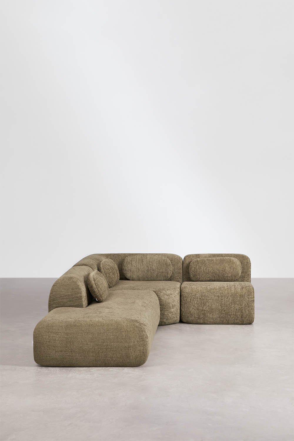 3-piece left chaise modular corner sofa in vacuum-packed chenille Merida, gallery image 3