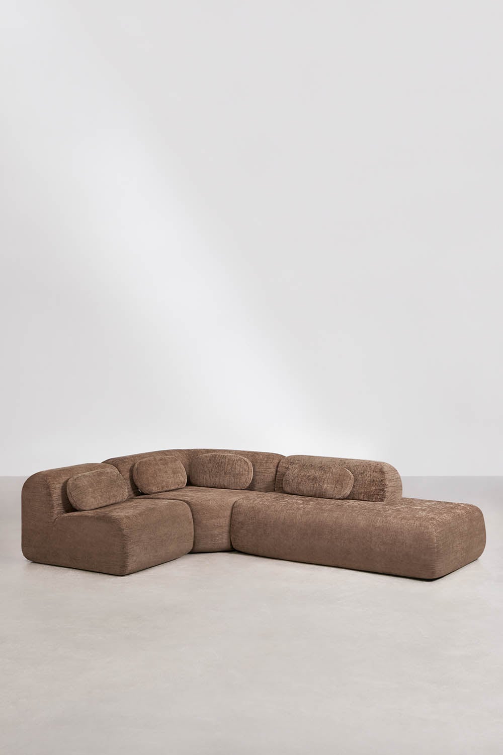 3-piece modular corner sofa with right chaise in vacuum-packed chenille Merida, gallery image 1