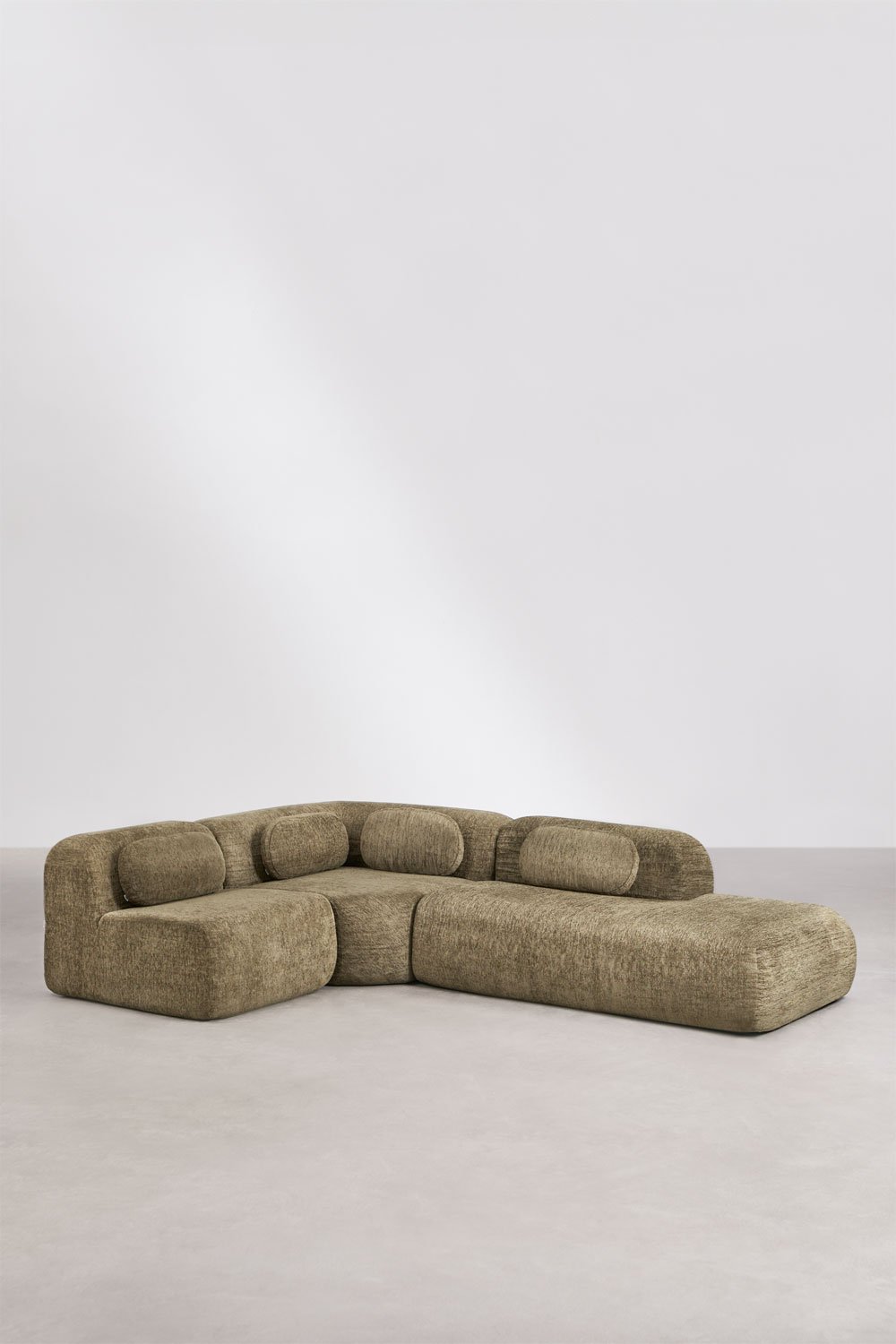 3-piece modular corner sofa with right chaise in vacuum-packed chenille Merida, gallery image 1