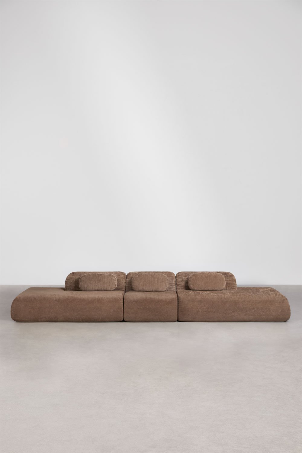 3-piece modular sofa with double chaise longue in vacuum-packed chenille Merida, gallery image 3