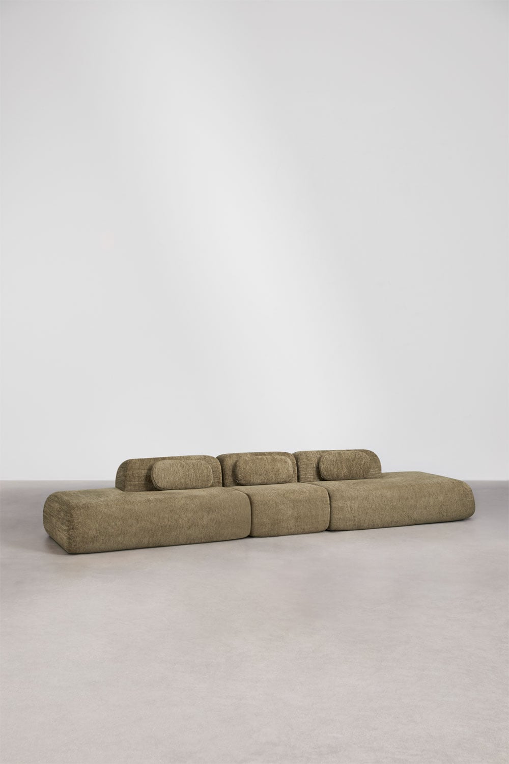 3-piece modular sofa with double chaise longue in vacuum-packed chenille Merida, gallery image 1