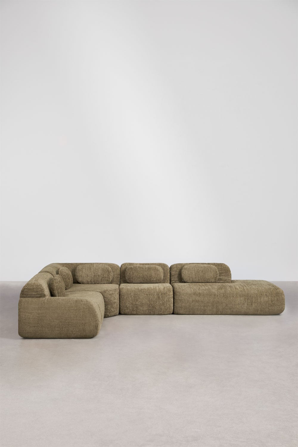 4-piece modular corner sofa with right chaise in vacuum-packed chenille Merida, gallery image 3