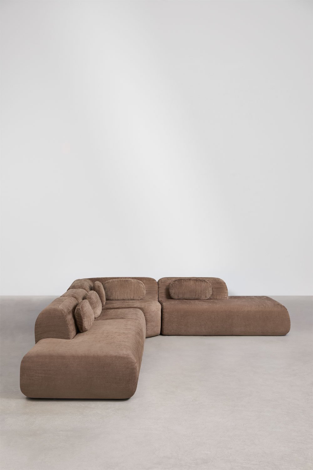 4-piece modular corner sofa with double chaise longue in vacuum-packed chenille Merida, gallery image 3
