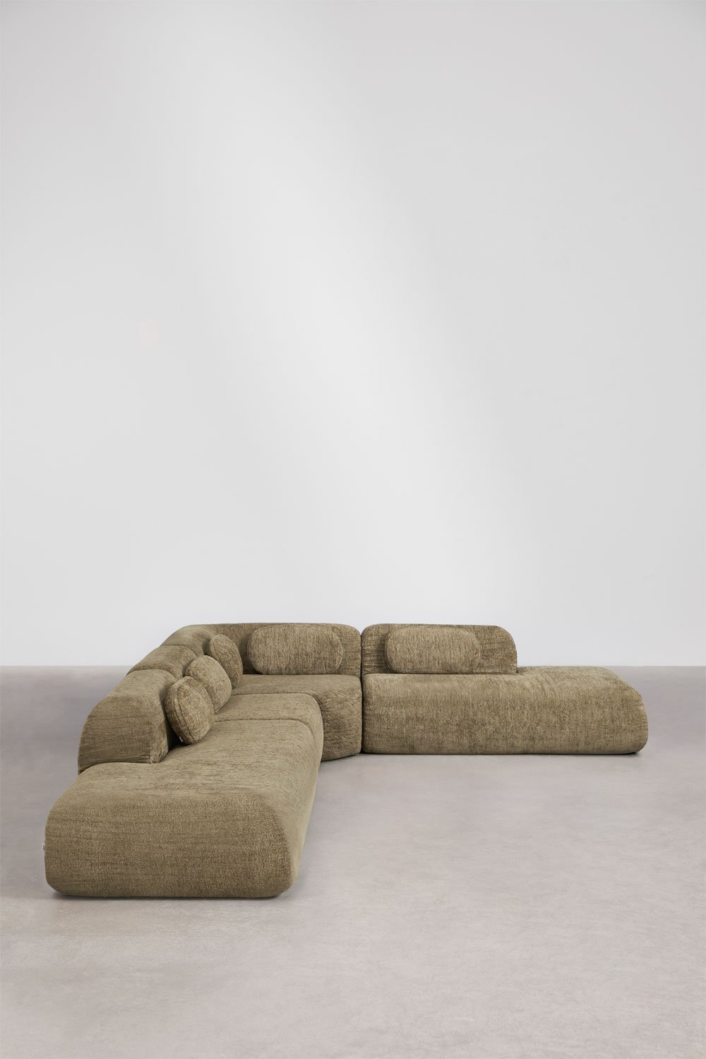 4-piece modular corner sofa with double chaise longue in vacuum-packed chenille Merida, gallery image 3