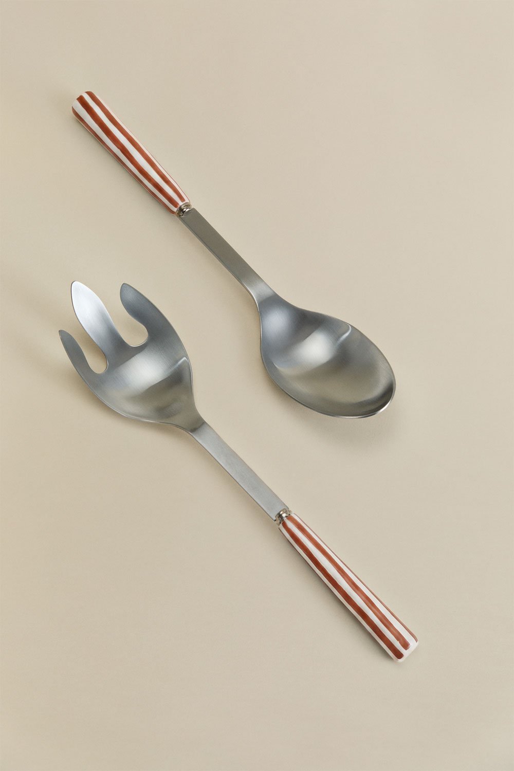 Set of 2 salad servers in stainless steel and ceramic Ireli, gallery image 2