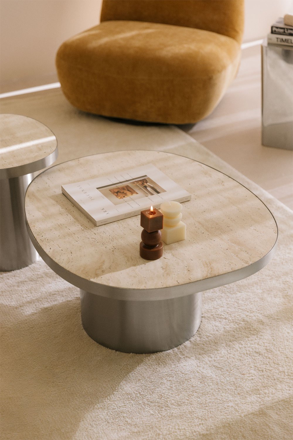 Fertrix natural stone and stainless steel coffee table, gallery image 5