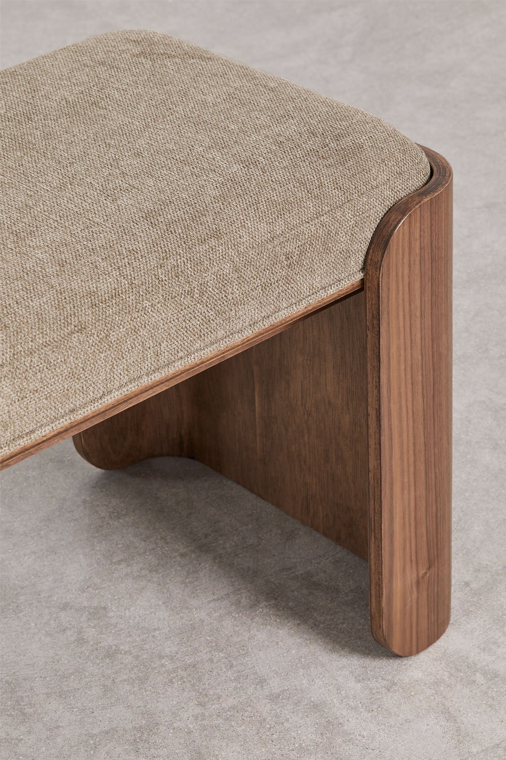 160 cm dark rubberwood and veneer bench upholstered in mocha brown fabric Lofren, gallery image 3