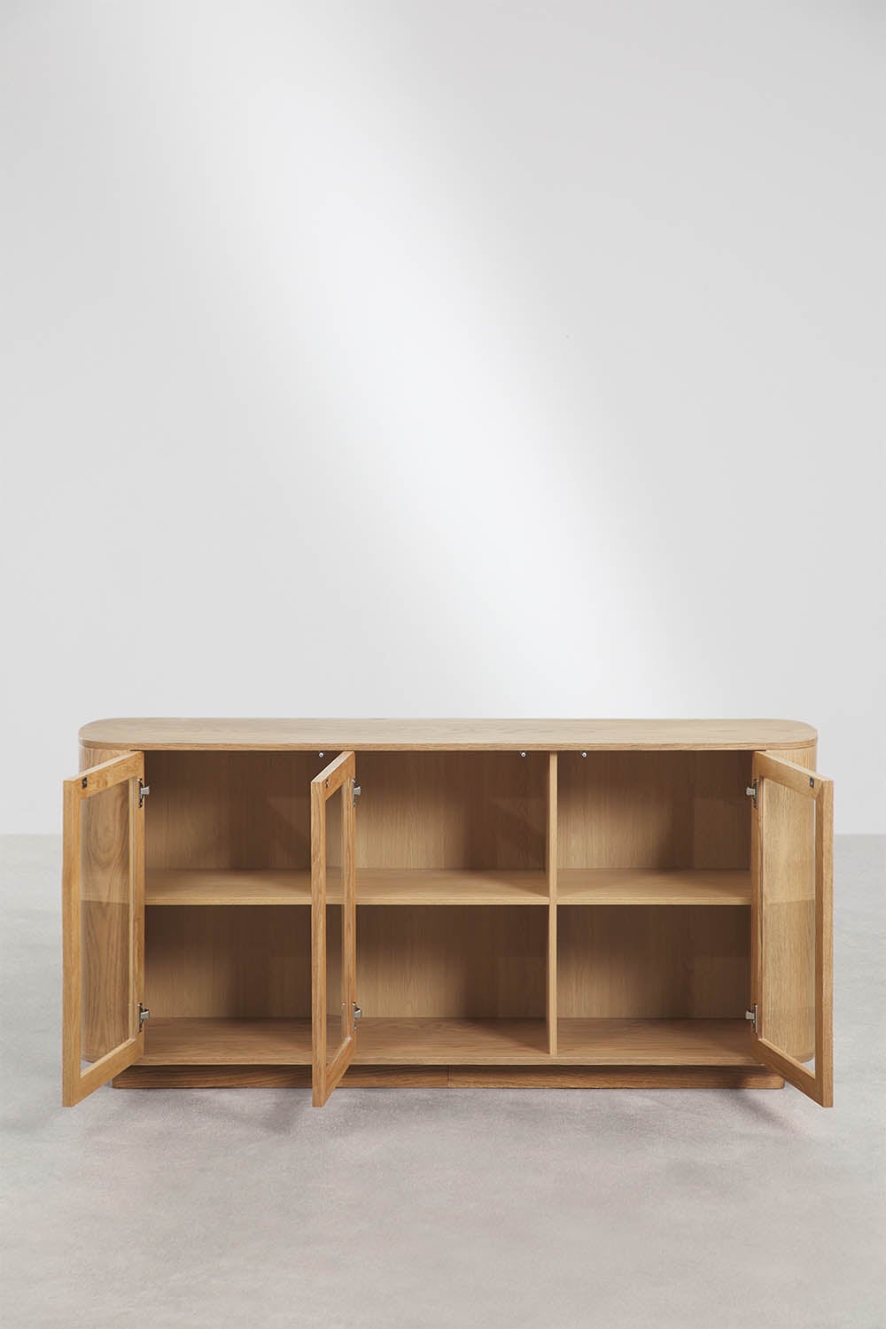 Rectangular sideboard 160x40 cm in oak brown MDF and tempered glass Walia, gallery image 3