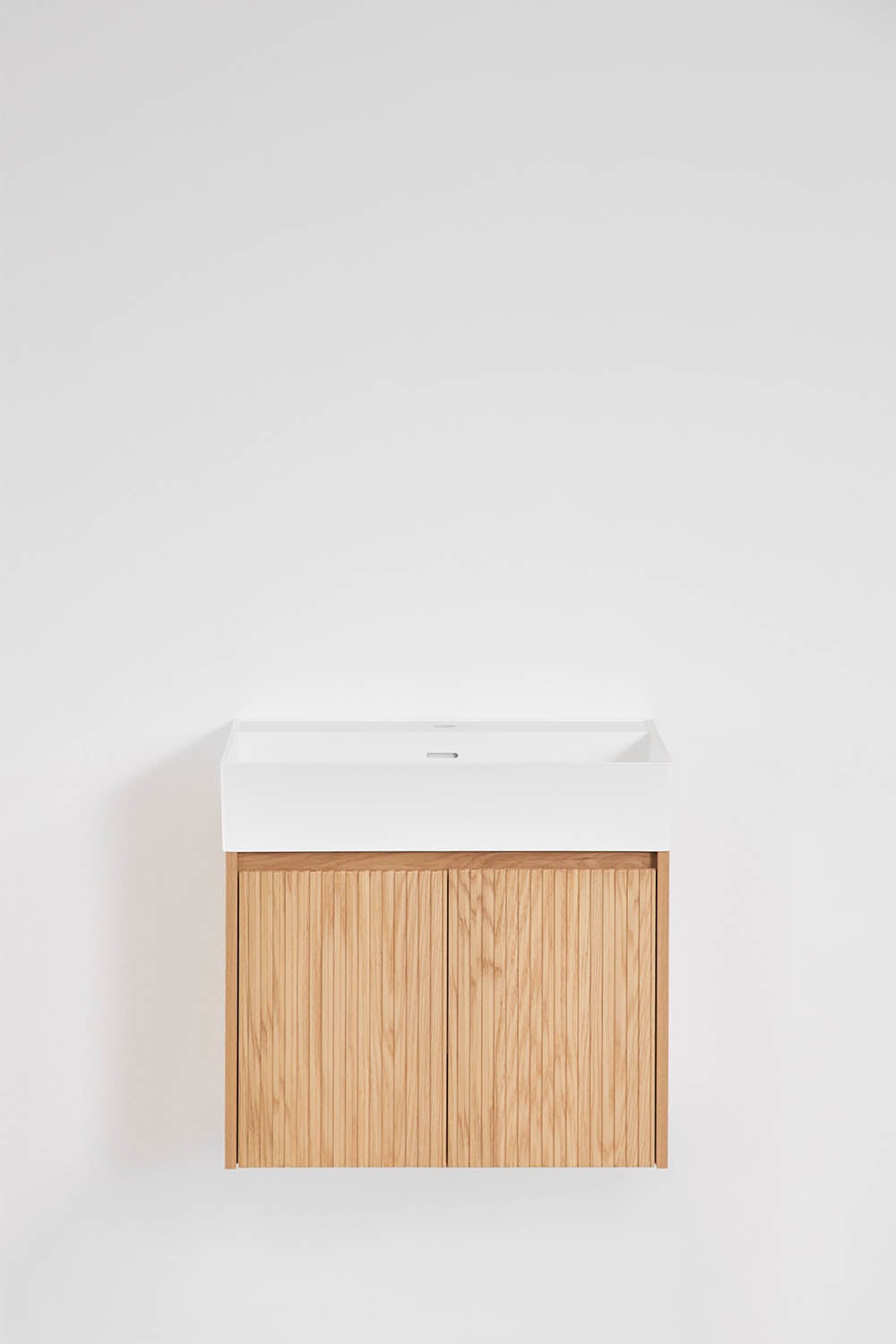 Suspended bathroom furniture set 60x40 cm in wood with integrated sink Genevie, gallery image 1