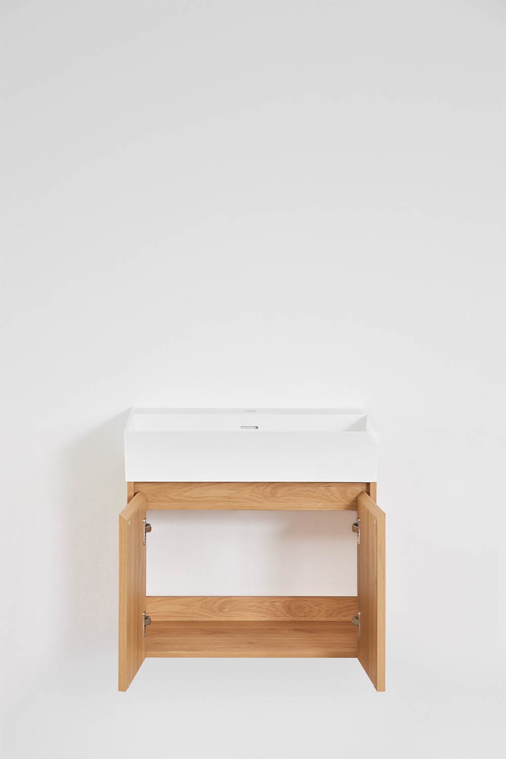 Suspended bathroom furniture set 60x40 cm in wood with integrated sink Genevie, gallery image 3