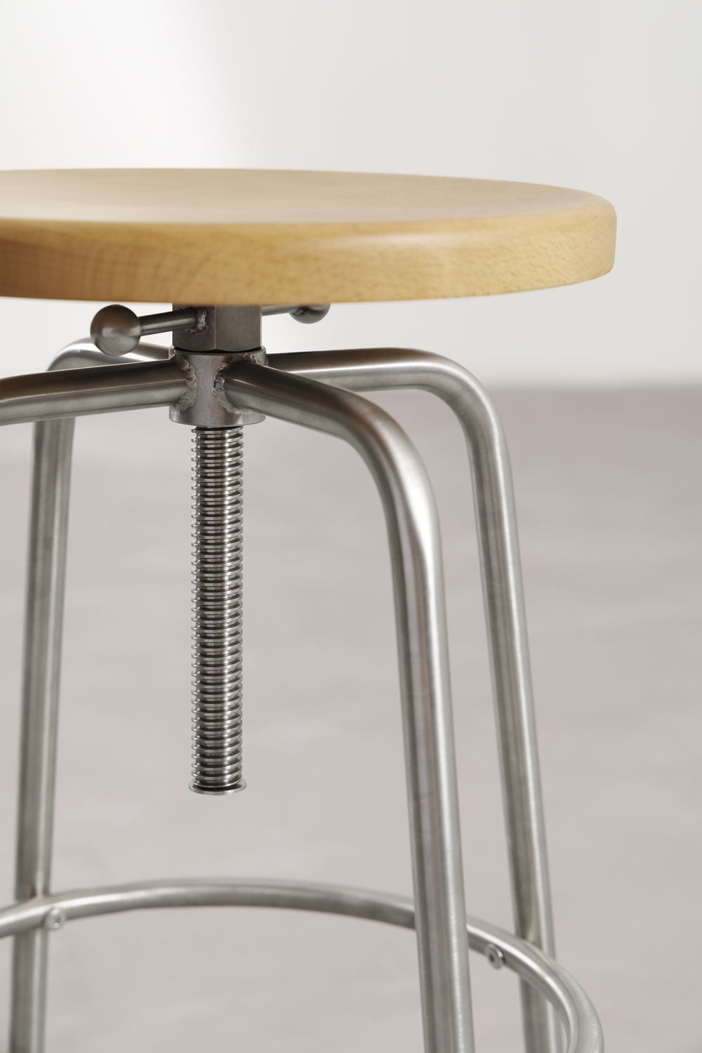 Adjustable high stool in stainless steel and beech wood Bangalore, gallery image 3