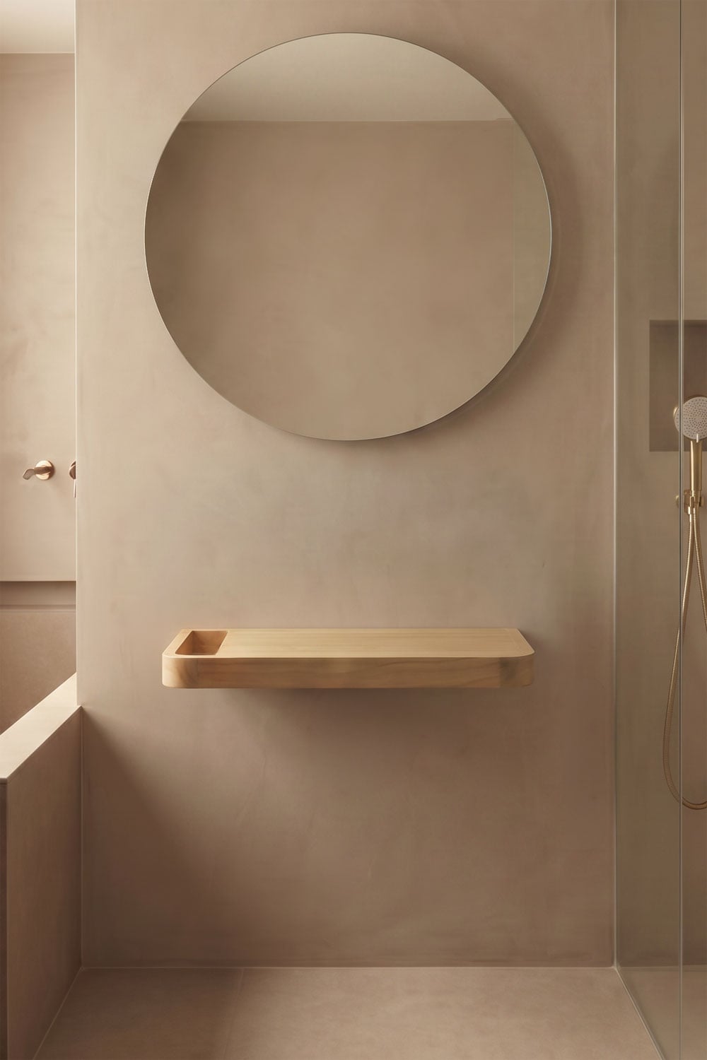 Suspended 70x45 cm bathroom furniture set in teak wood Neill, gallery image 1