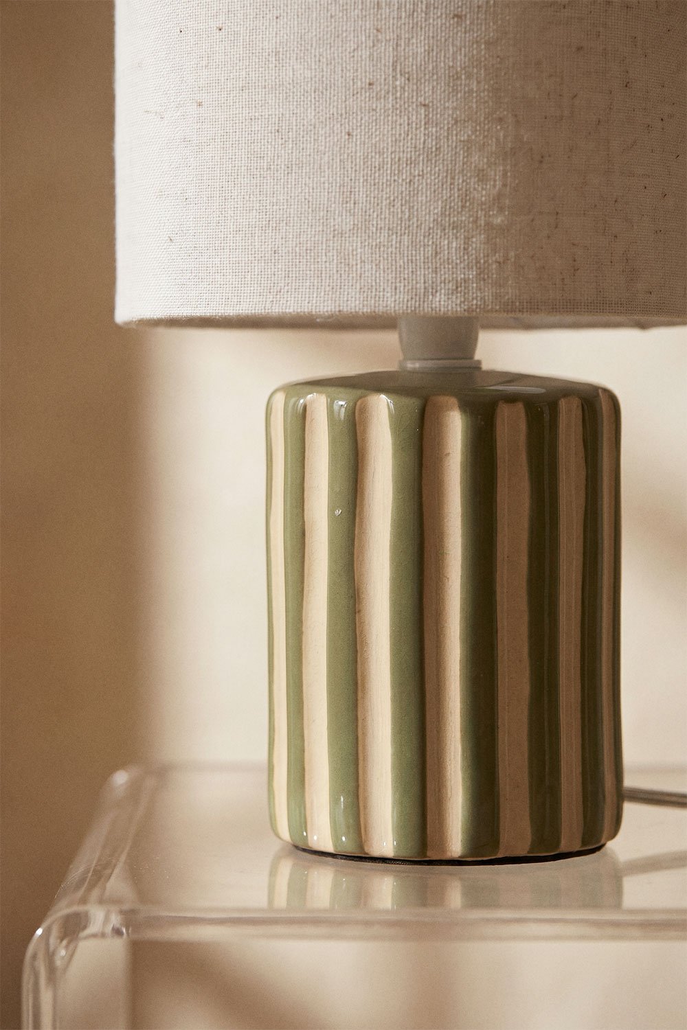 Araminta ceramic and linen table lamp, gallery image 2