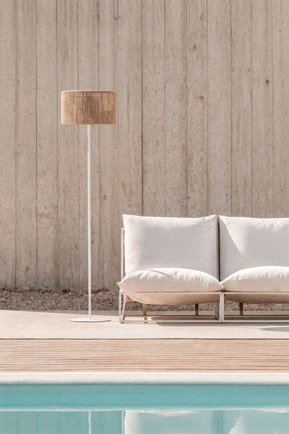 Wireless LED Solar Floor Lamp for Outdoor Use in Iron and Braided Rope Krabi, gallery image 1