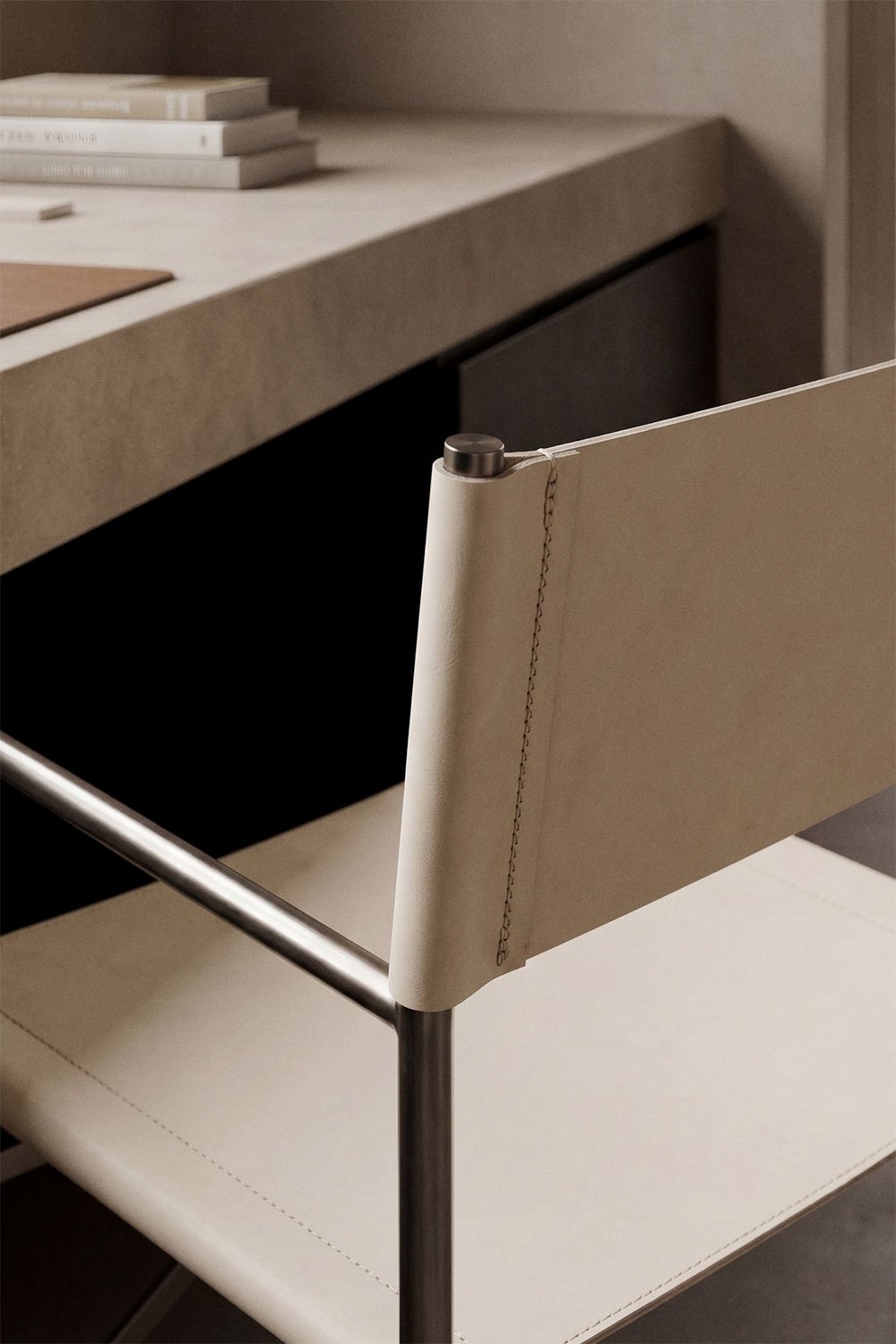 Dravena folding director's chair in leather and stainless steel, gallery image 2