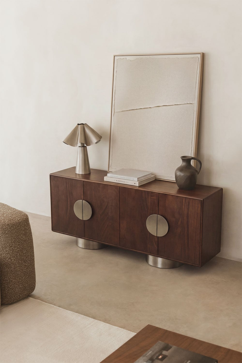 Rectangular sideboard 160x40 cm in mango wood and stainless steel Melisand, gallery image 1