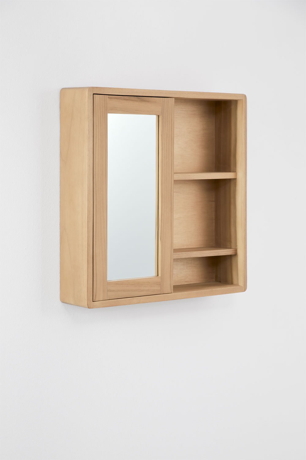 Square 60x60 cm wall cabinet for bathroom in teak wood with rectangular mirror Ian, gallery image 3