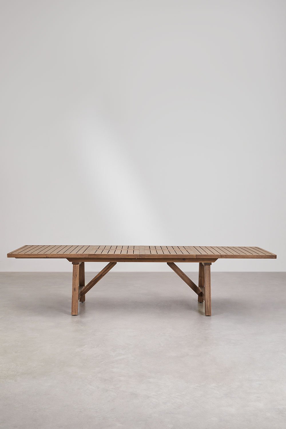 Rectangular dining table set 200-260-320x100 cm extendable and 12 dining chairs with armrests in acacia wood Dubai, gallery image 5