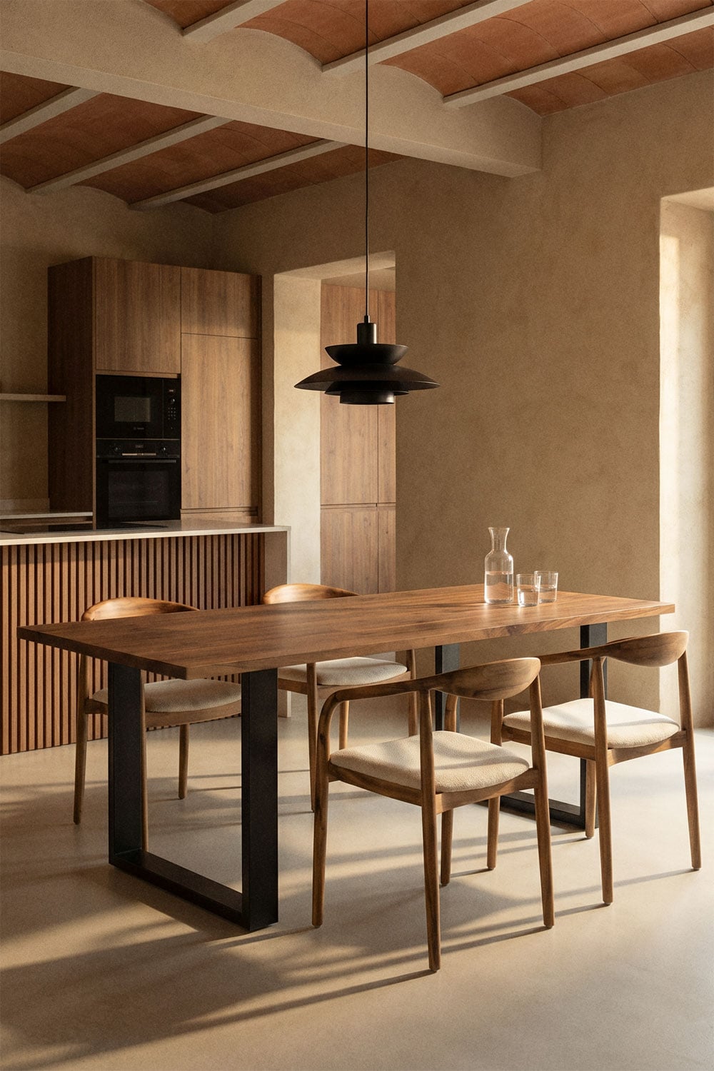 Rectangular dining table 200x100 cm in acacia wood and steel Milet, gallery image 1