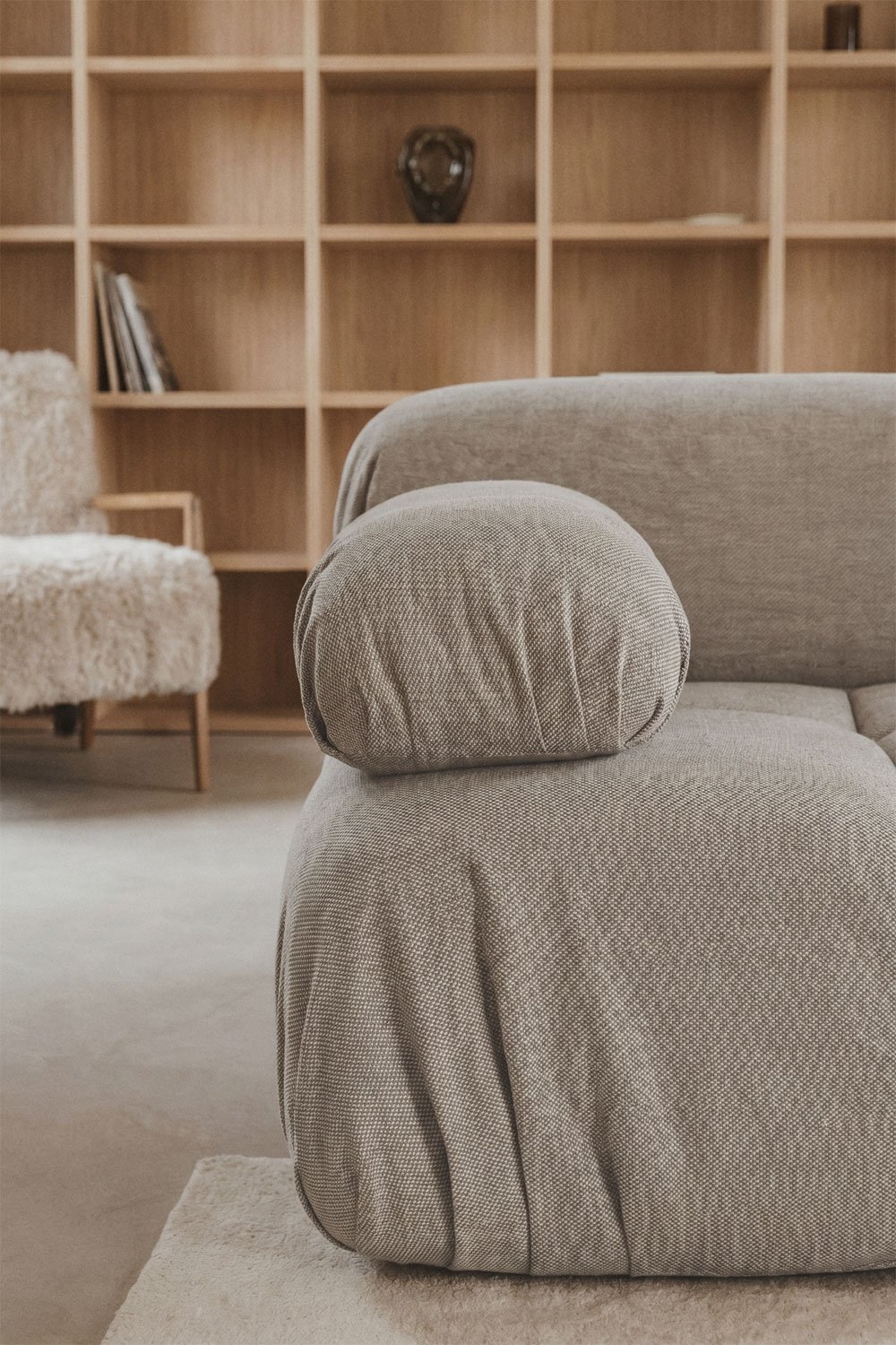 Kendall 2-piece modular sofa and pouf in vacuum-packed bouclé, gallery image 2