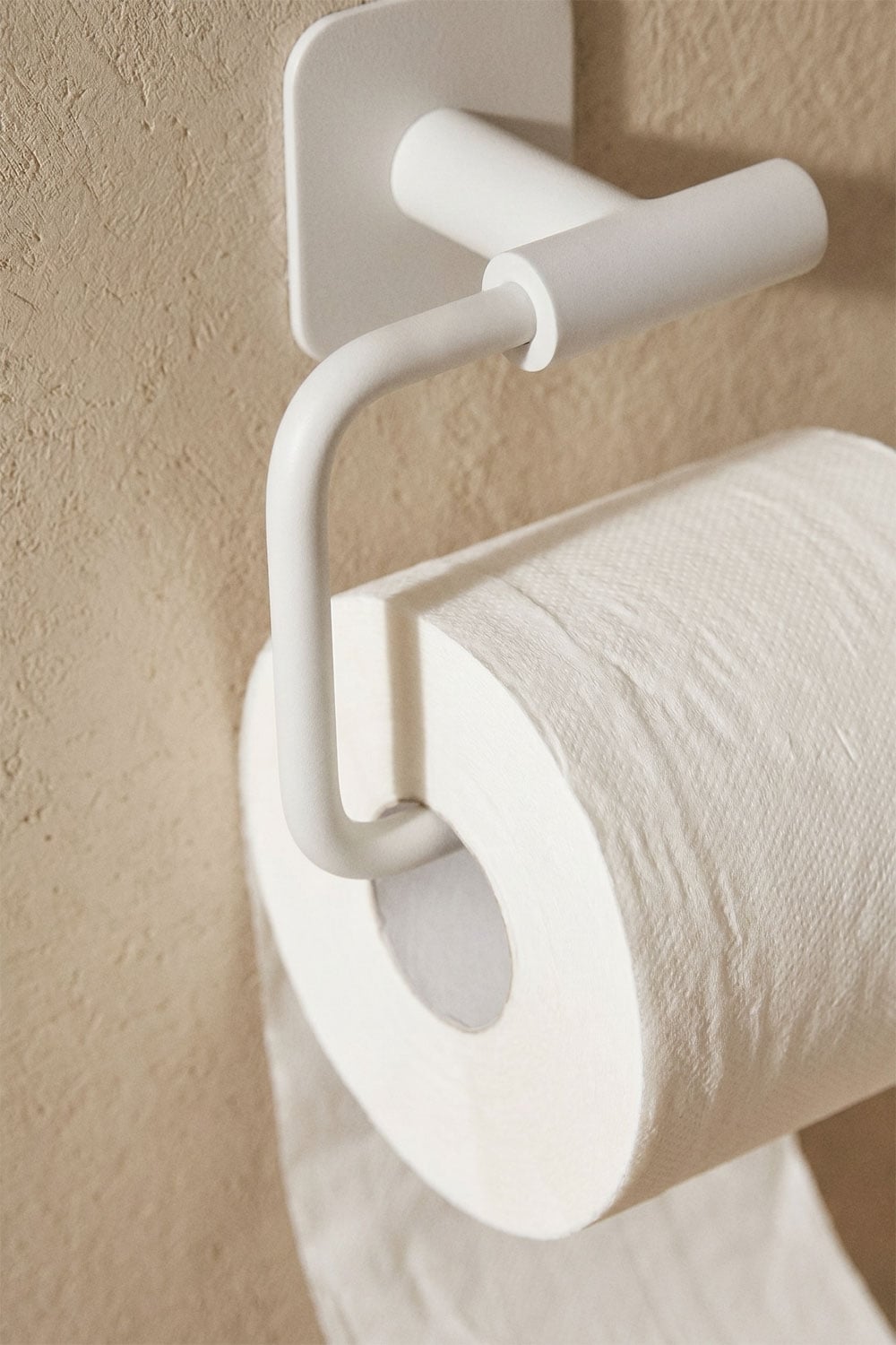 Adhesive toilet paper holder for bathroom in white stainless steel Ondreli, gallery image 2