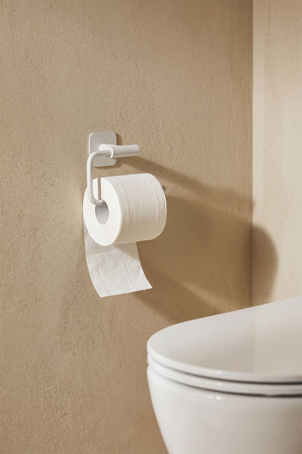 Adhesive toilet paper holder for bathroom in white stainless steel Ondreli, gallery image 1