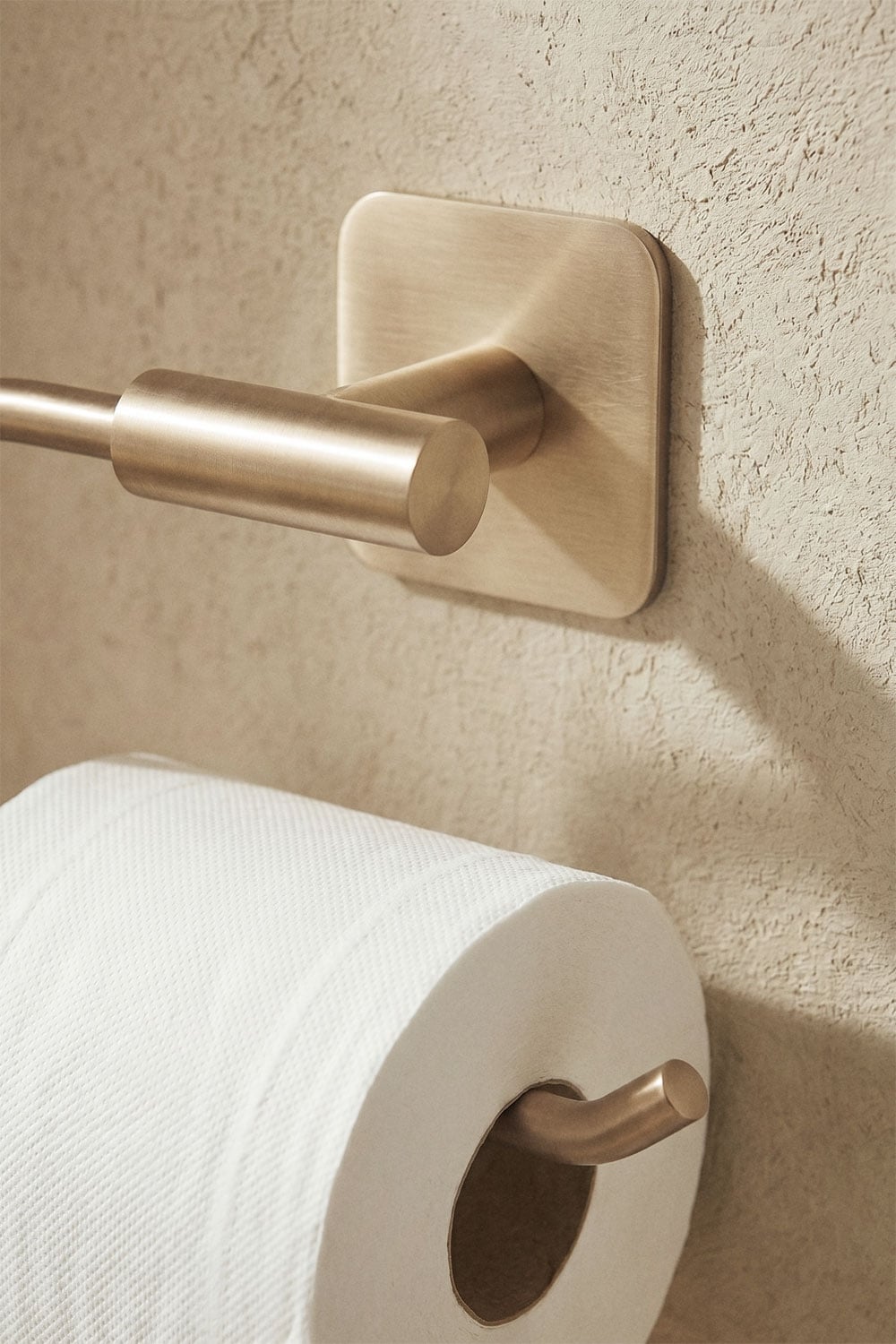 Adhesive toilet paper holder for bathroom in brushed gold stainless steel Ondreli, gallery image 2