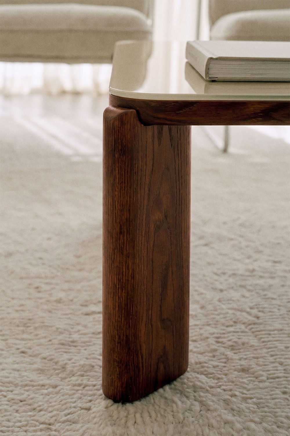Nilea square coffee table 80x80 cm in tempered glass and MDF, gallery image 2
