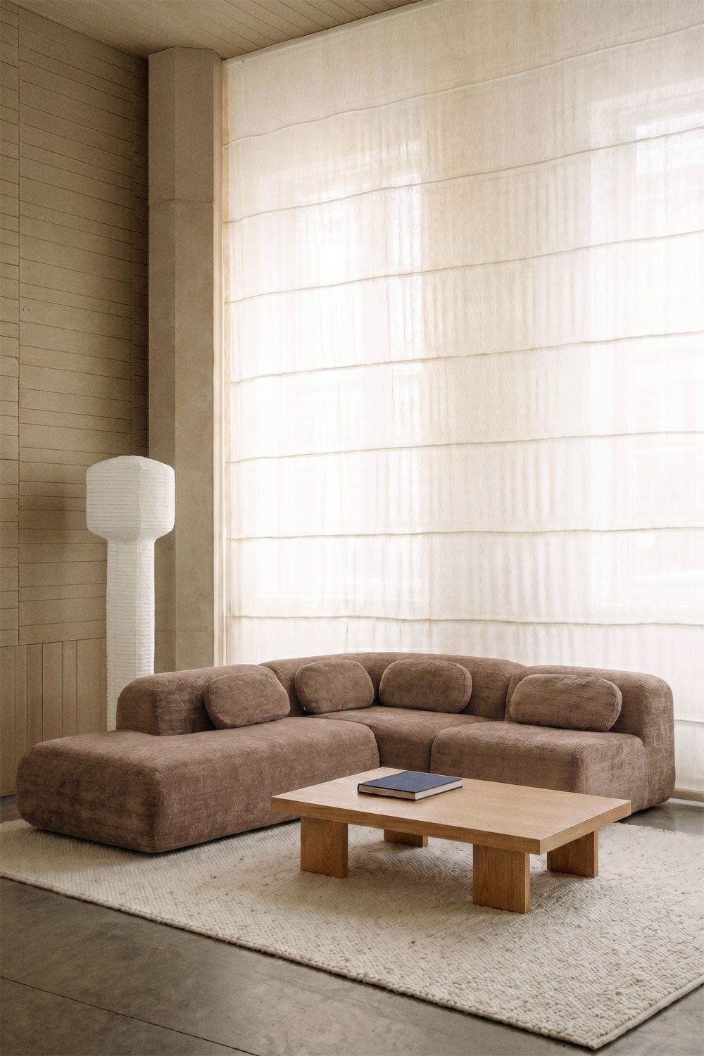 3-piece modular corner sofa with left chaise in vacuum-packed chenille Merida, gallery image 1