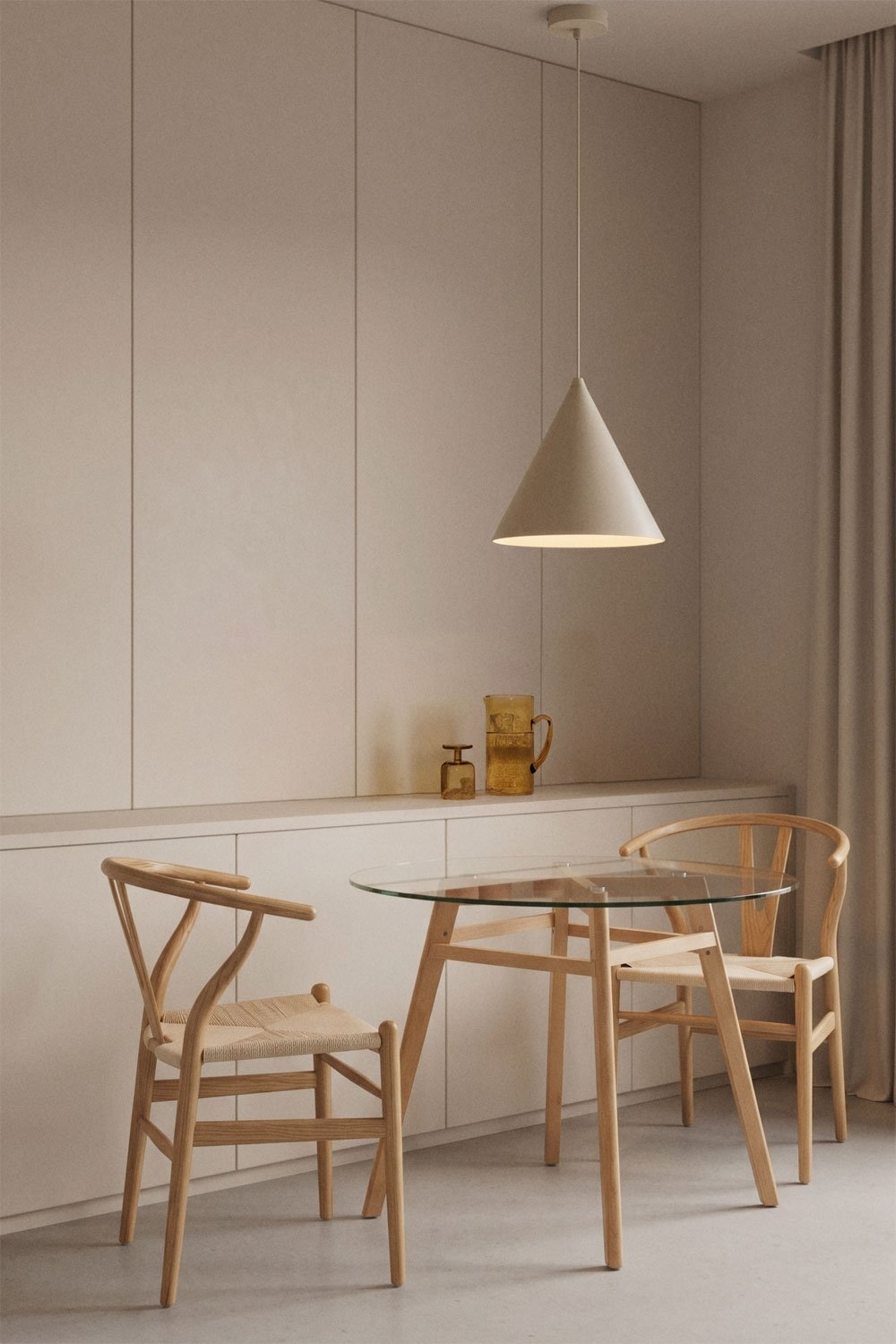Round dining table Ø100 cm in glass and beech wood Scand Nordic, gallery image 1